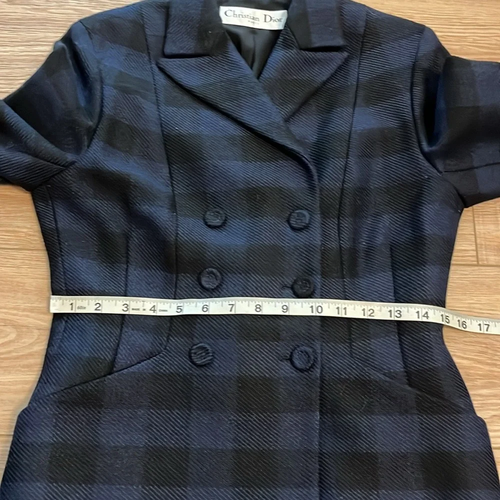 Dior black and blue plaid wool blend bar jacket